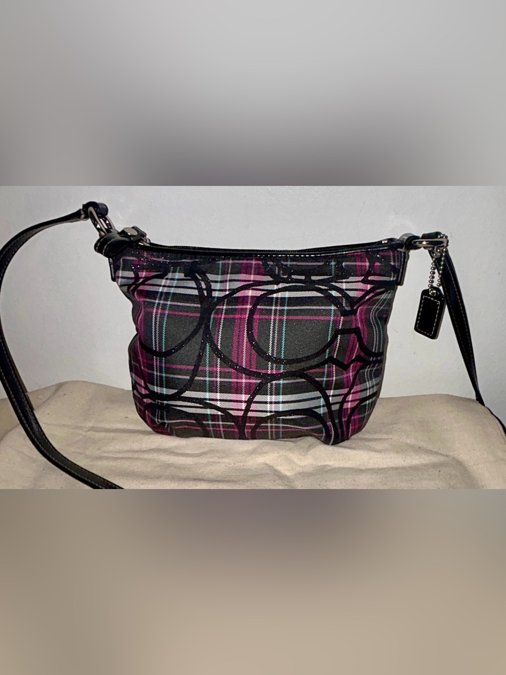Coach sparkle tartan plaid crossbody